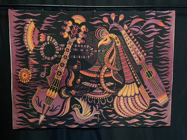 Limited Edition Printed Tapestry Wallhanging Fête by Agnès Courat: mid C20th, France