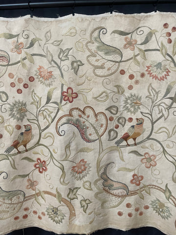 Arts and Crafts Jacobean Revival Embroidery with Flowers and Birds: C1910 Britain
