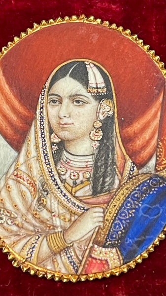 Antique Anglo-Indian Mogul Miniature Painting, Mumtaz Mahal: c.1840