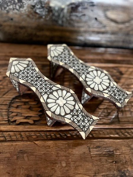 Antique Inlaid Mother of Pearl Wooden Shoes Collectable Traditional Ottoman Costume: C19th Ottoman Turkey