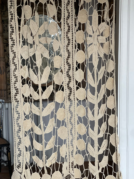 Art Deco Crochet Lace Curtain Panels Wall Hanging: French C1920