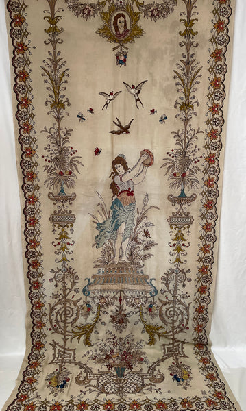 Antique Embroidered Wallhanging with Dancing Figure: C1910 France