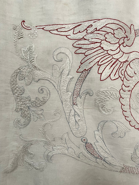 Antique Neo Renaissance White & Red-work Embroidered Pelmet Valance: C1900 Europe