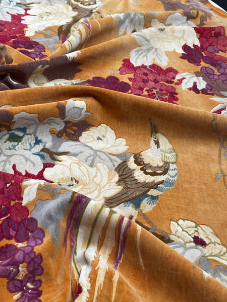 Original Antique Art Deco Chinoiserie Printed Velvet Liberty of London Design Birds Wisteria: C1920s London, England