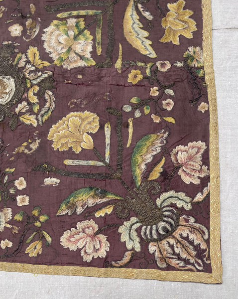 Early Silk and Metal Thread Embroidered Chalice Cover: C17th Europe