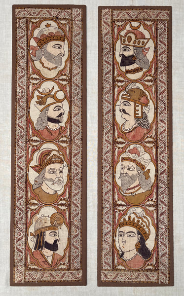 Antique Hand Painted Kalamkari Portrait Panels: C19th Isfahan, Persia
