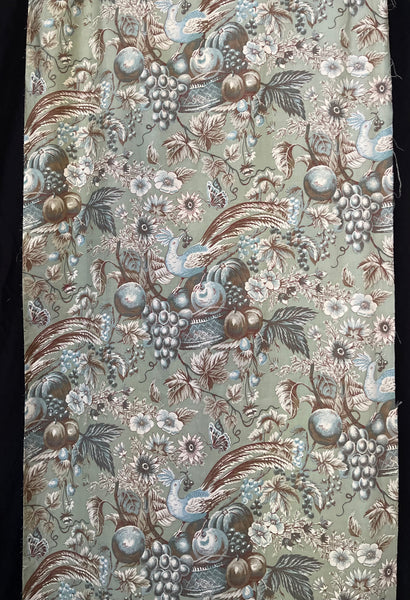 Vintage Printed Cotton with Birds Baskets of Fruit, Butterflies: C20th Britain