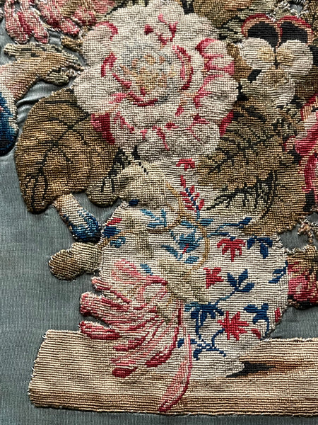 Needlework Tapestry Still Life Vase Garden Flowers: C19th English