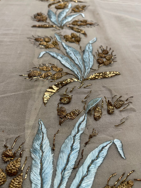 Antique silk and Gold Gilt Embroidered Silk Chiffon C18th France