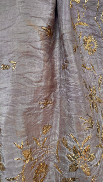 Antique Gold Thread Embroidered Pale Mauve Silk Valance or Pelmet: C19th Ottoman Turkey