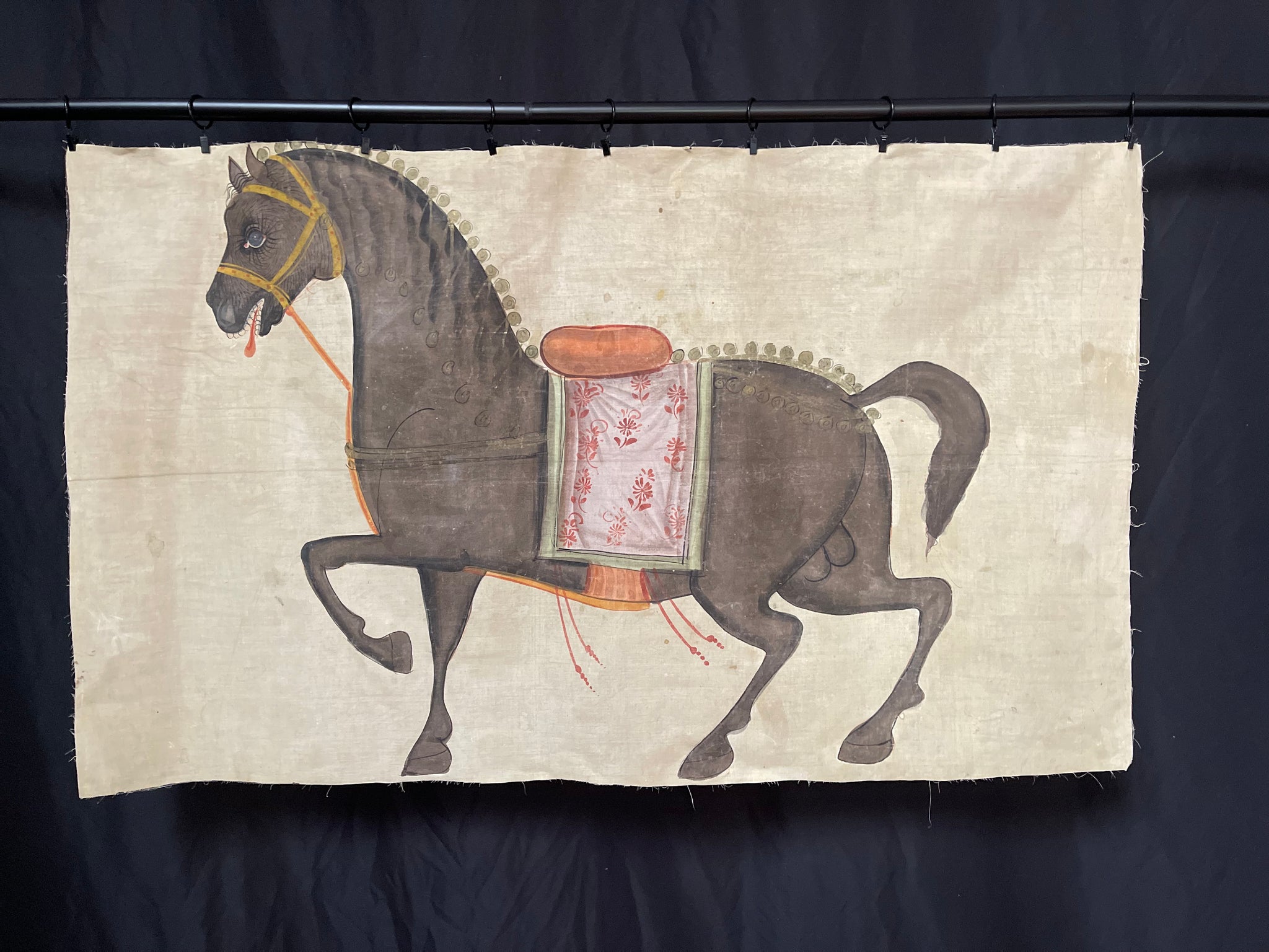 Antique Handpainted Wallhanging Pashawai Decorative Horse: late C19th early C20th