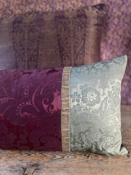 Bespoke Square Cushion Antique Silk Brocade: C19th Sumatra