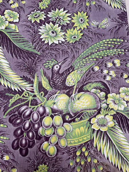 A Rare Antique Chintz Panel Birds of Paradise Baskets of Fruit: C19th France