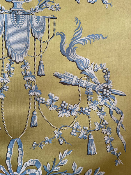 Antique Unused Silk Lampas Sample Panel with Original Label: C18th France