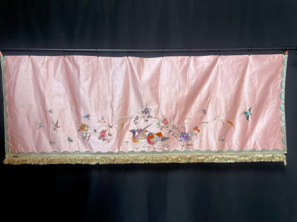 Antique Fine Silk Embroidered Wallhanging Panel with Water Birds and Flowers: C1920 China for export