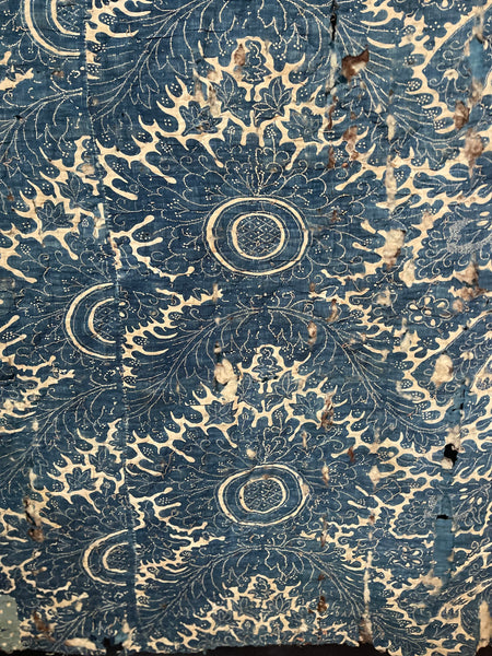 Antique Block Print Resist Dyed Quilted Toile de Rouen French Indigo: C 18th France