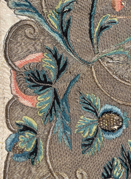Rare Antique Silk and Gilt Thread Embroidered Apron : C18th England