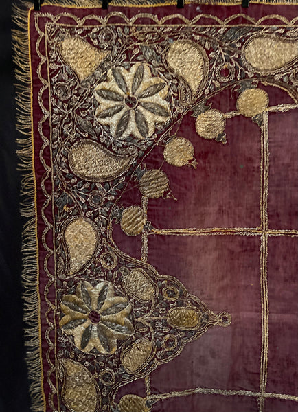 Antique Gold Gilt Thread Embroidered Silk Velvet Cover : C19th India