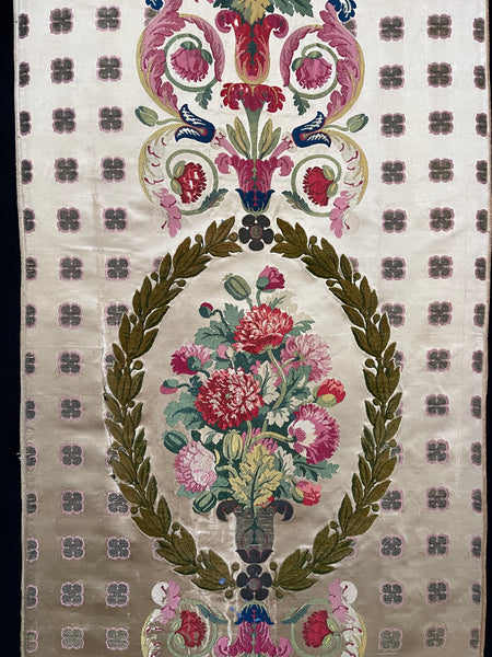 Antique Rare Silk Lampas Wallhanging Hand Woven Silk Panel: C18th France