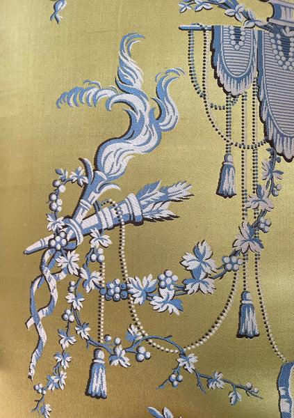 Antique Unused Silk Lampas Sample Panel with Original Label: C18th France