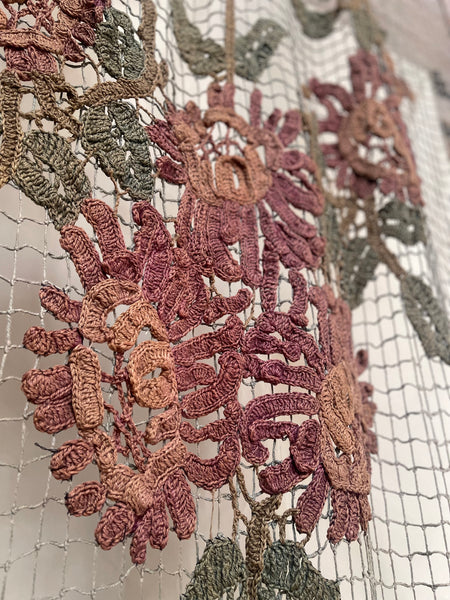 Large Size Art Deco Handmade Crochet Embroidered Wall Hanging: C1920s France