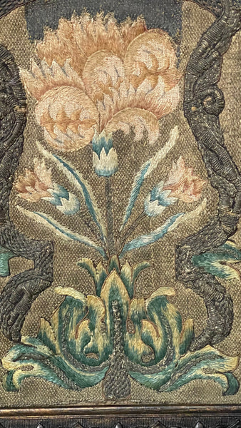 Rare Gilt and Silk Thread Embroidered Book Binding with Carnation (symbolising devotion) : C17th Europe