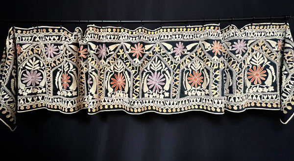 Long Silk Embroidered Suzani Wall or Tent Hanging: C1920 Uzbekistan