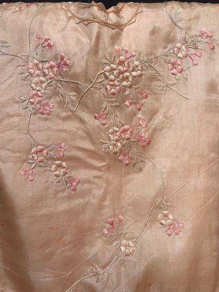 Antique Childs Traditional Silk Kimono With Cherry Blossom Embroidery: C1910/20 Japan