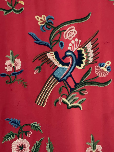 Hand Embroidered Crewelwork Curtain Panels Birds and Flowers: C1970 India for export to Europe