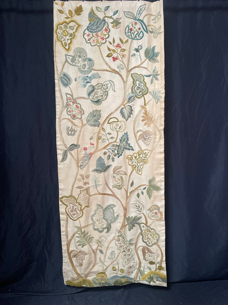 Antique Jacobean Revival Crewelwork Embroidered Wallhanging: C1900 England