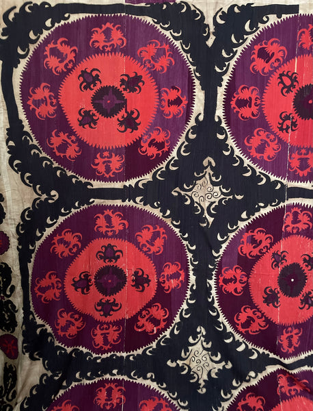 Antique Hand Embroidered Suzani Wall Hanging Curtain Dowry Hanging: C20th Uzbekistan