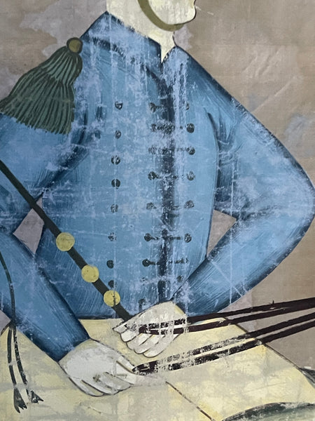 Hand Painted Silk Wallhanging Napoleon in Horse Drawn Carriage, C19th China, for export