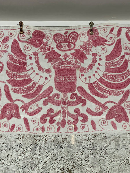 Traditional Folk Embroidered Pelmet with Birds & Lions: C19th The Balkans