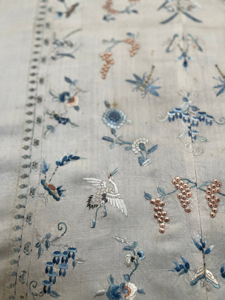Fine Silk Embroidered Panel with Insects Birds & Flowers: C19th China