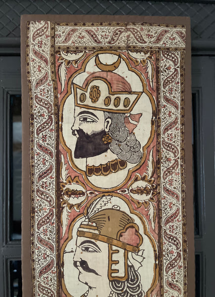 Antique Hand Painted Kalamkari Portrait Wall Hanging: C19th Persia