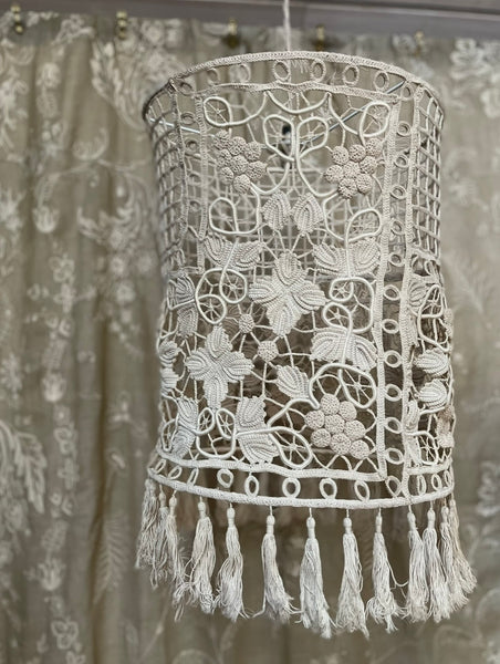 Bespoke Crotchet Lace Ceiling Lampshade Handmade using 1920s Antique Textile