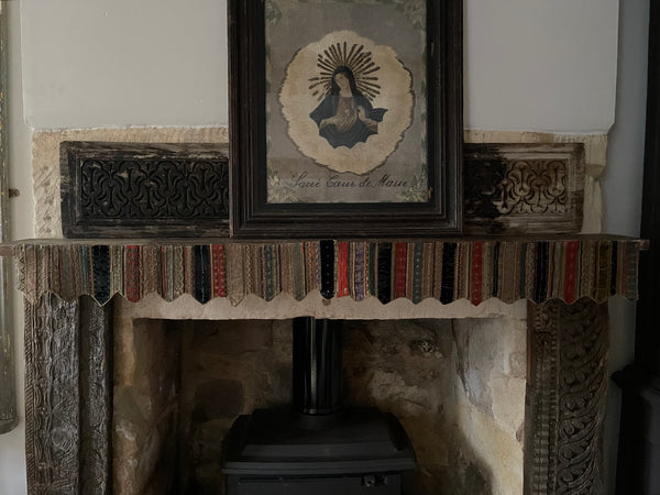 Handmade Victorian Silk Velvet Embroidered Shelf Pelmets x 3: C19th Britain