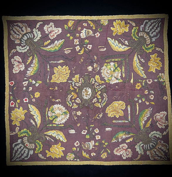 Early Silk and Metal Thread Embroidered Chalice Cover: C17th Europe