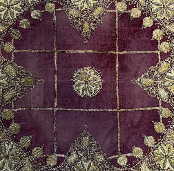 Antique Gold Gilt Thread Embroidered Silk Velvet Cover : C19th India