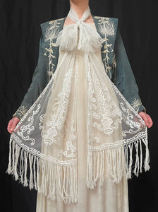 Antique Handmade Lace Stole Wrap: C19th France