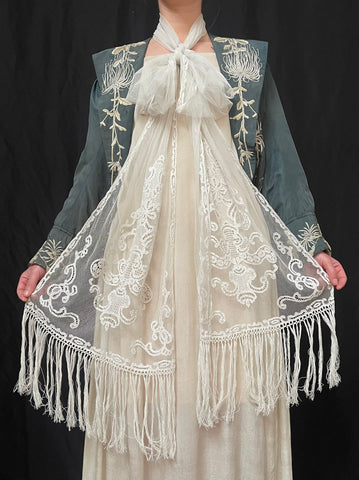 Antique Handmade Lace Stole Wrap: C19th France