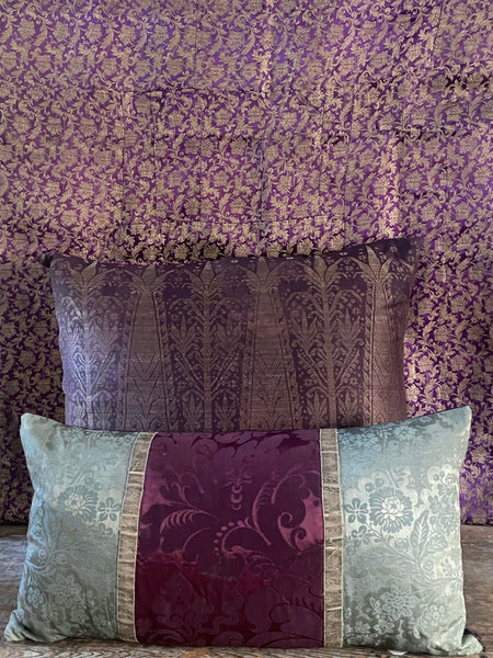 Bespoke Square Cushion Antique Silk Brocade: C19th Sumatra