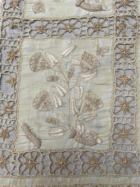 Antique Renaissance Embroidered Early Needlework Lace with Snails Insects Birds: Late C16th early 17th century, Italy