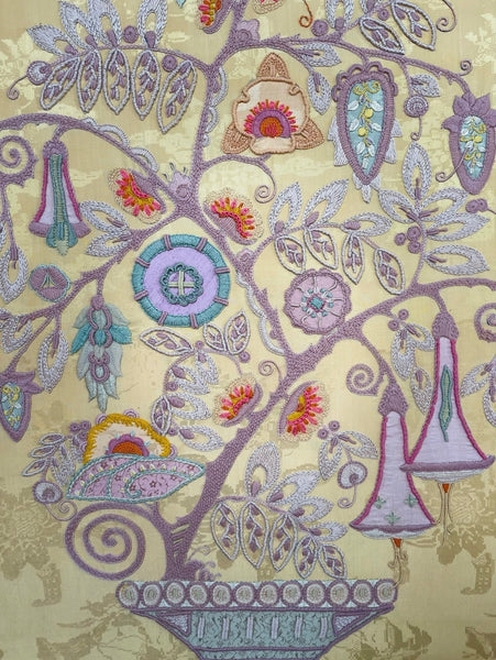 Antique Crewelwork Embroidered Tree of Life in Vase: C1910/20 Vienna, Austria