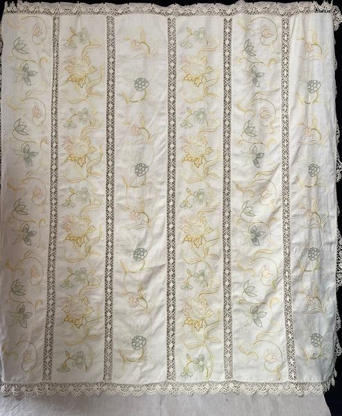 Antique Arts & Crafts Hand Embroidered Bedcover, Throw or Curtain: C1900 Britain