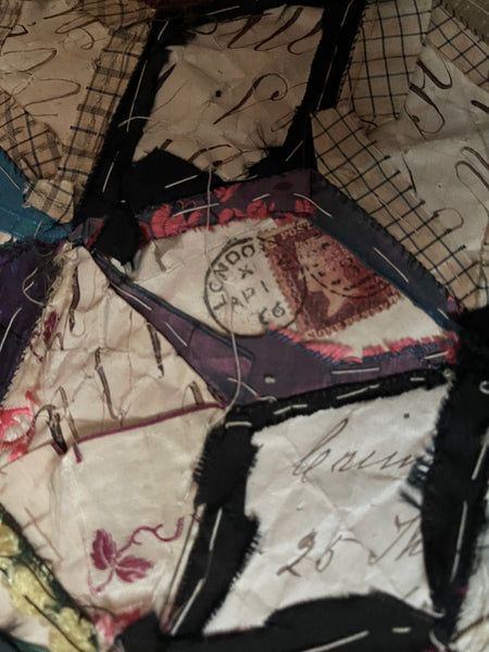 Antique Silk Tumbling Blocks Patchwork Quilt: C19th Britain