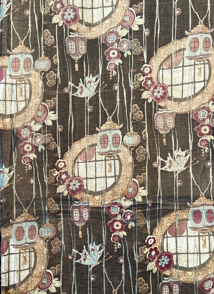Antique Art Nouveau Japanoise Textile with Lanterns: C1900/10 Foxtons, England