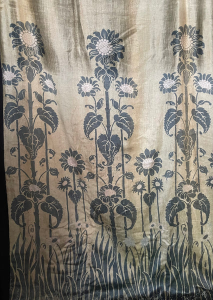 Rare Art Nouveau Stencilled Silk and Mohair Velvet Curtain with Sunflowers : C1890s France