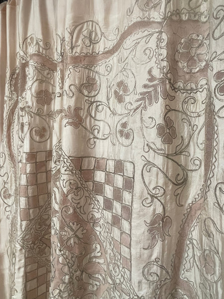 Ottoman Antique Silk Cutwork & Silver Thread Embroidered Bedcover: C1910 Turkey