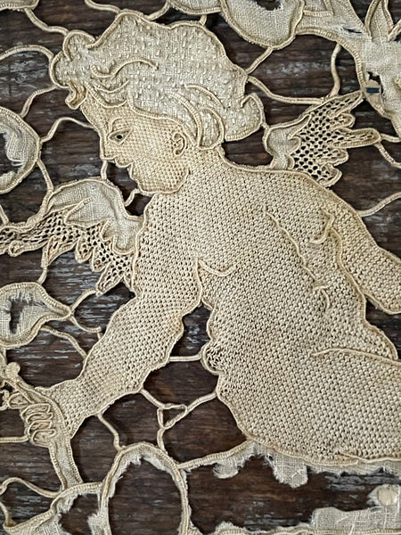 Antique Venetian Needlelace with Cherubs: Late C17th early C18th Venice, Italy